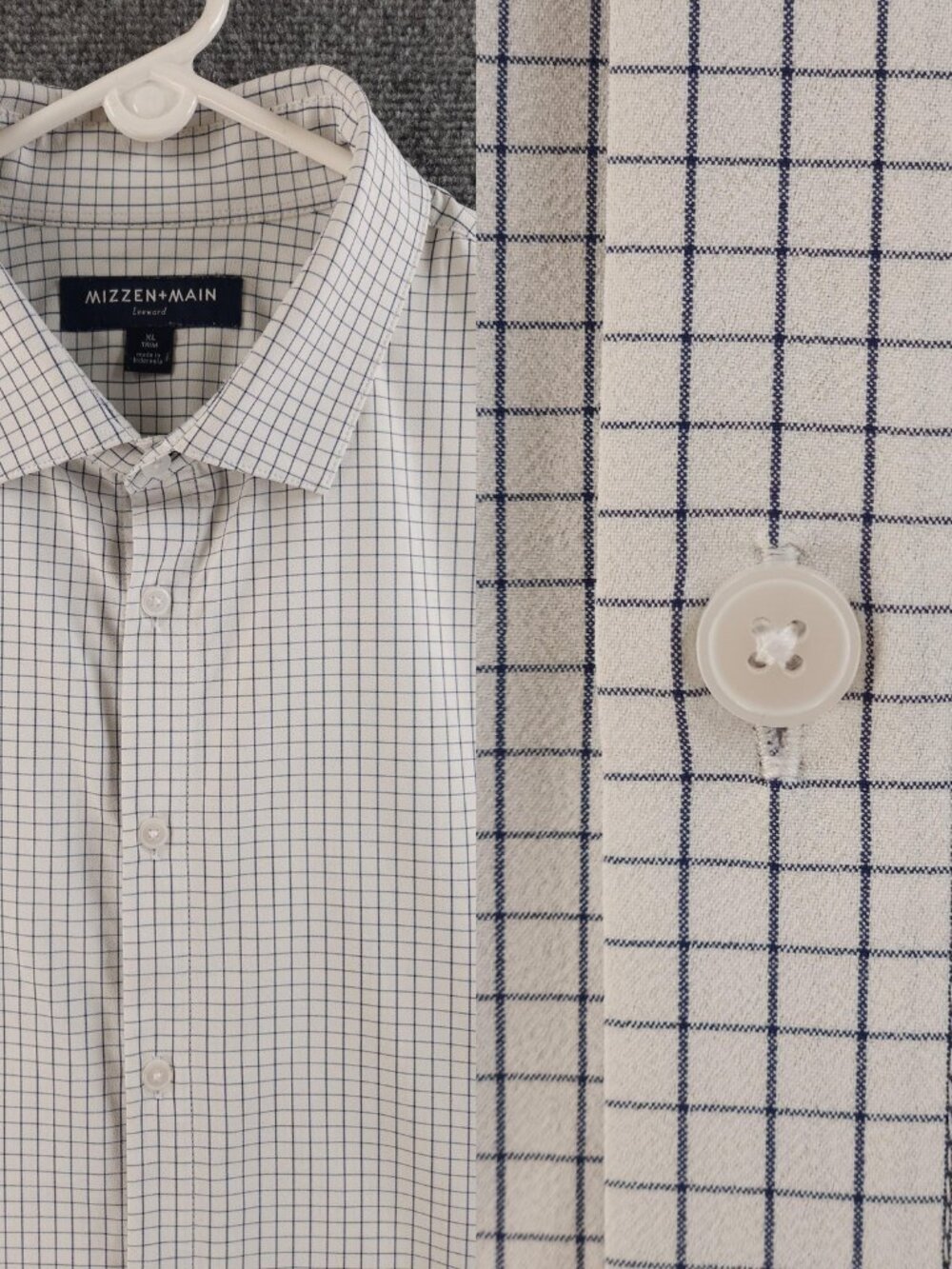 Mizzen Main Polyester Spandex Check Trim XL Leeward White Button Up Men Shirt